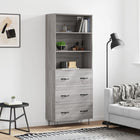 Hoge kast 69,5x34x180 cm bewerkt hout grijs sonoma