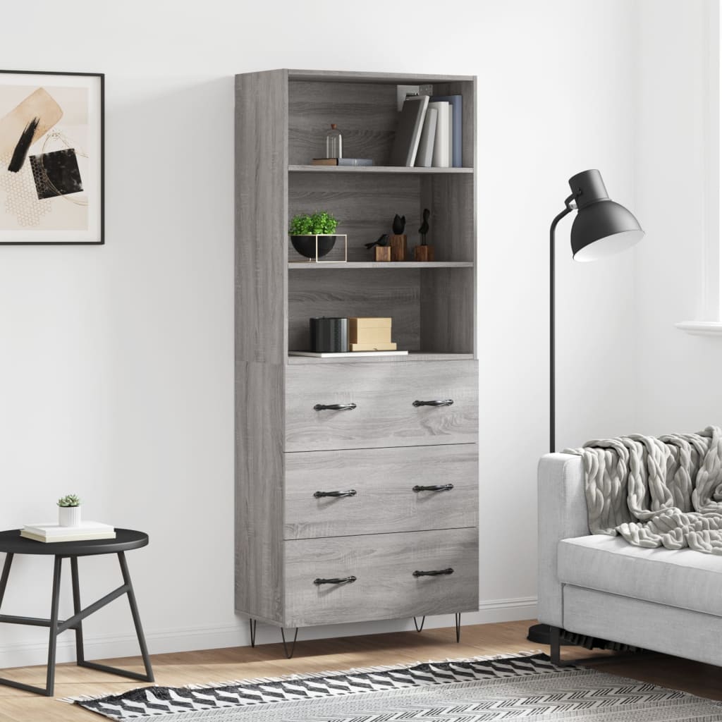 Hoge kast 69,5x34x180 cm bewerkt hout grijs sonoma eikenkleurig