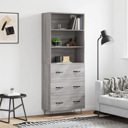 Hoge kast 69,5x34x180 cm bewerkt hout grijs sonoma eikenkleurig