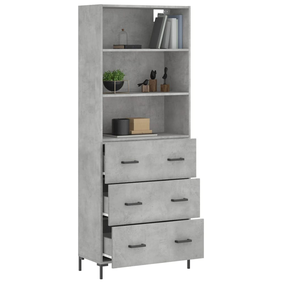 Hoge Kast 69,5X34X180 Cm Bewerkt Hout Betongrijs