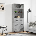 Hoge kast 69,5x34x180 cm bewerkt hout betongrijs