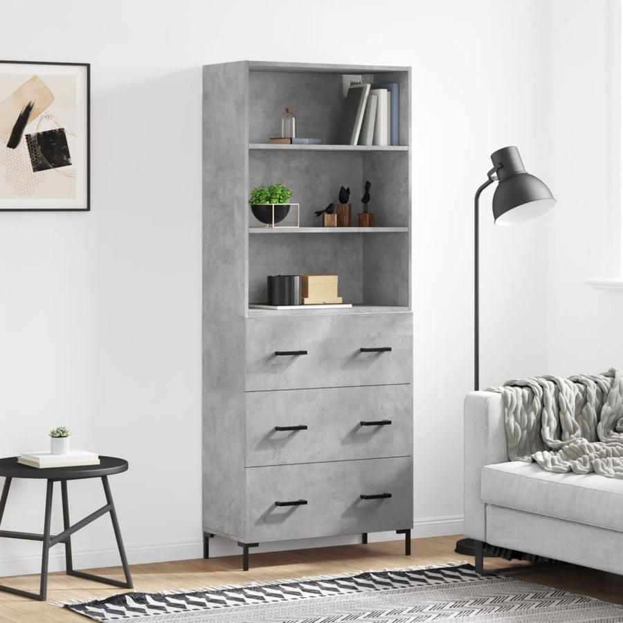 Hoge Kast 69,5X34X180 Cm Bewerkt Hout Betongrijs