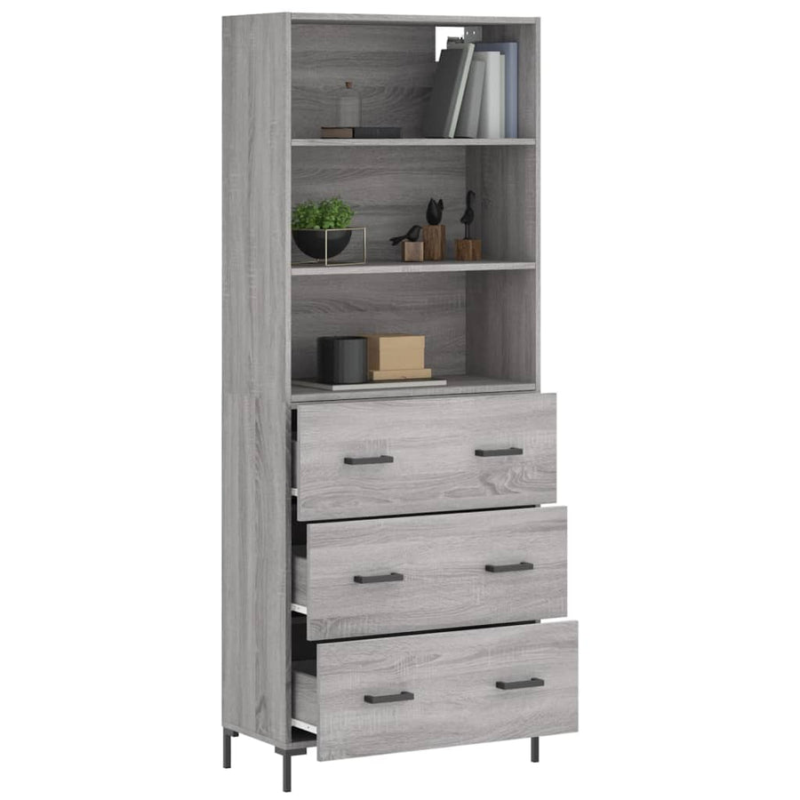 Hoge Kast 69,5X34X180 Cm Bewerkt Hout Eikenkleurig Grijs sonoma