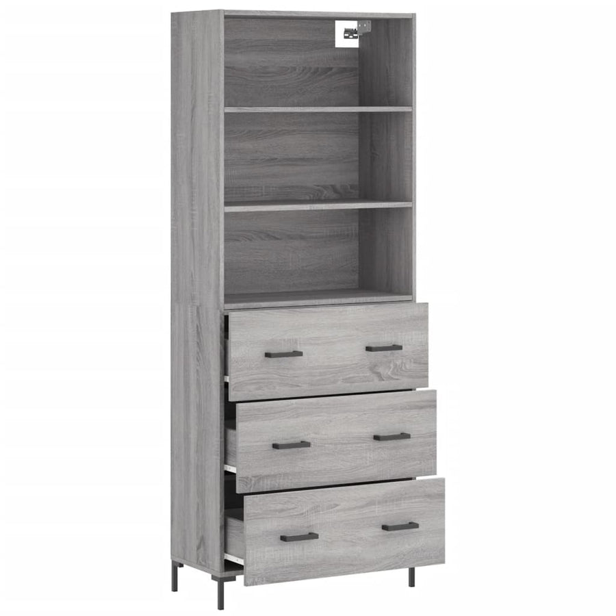 Hoge Kast 69,5X34X180 Cm Bewerkt Hout Eikenkleurig Grijs sonoma