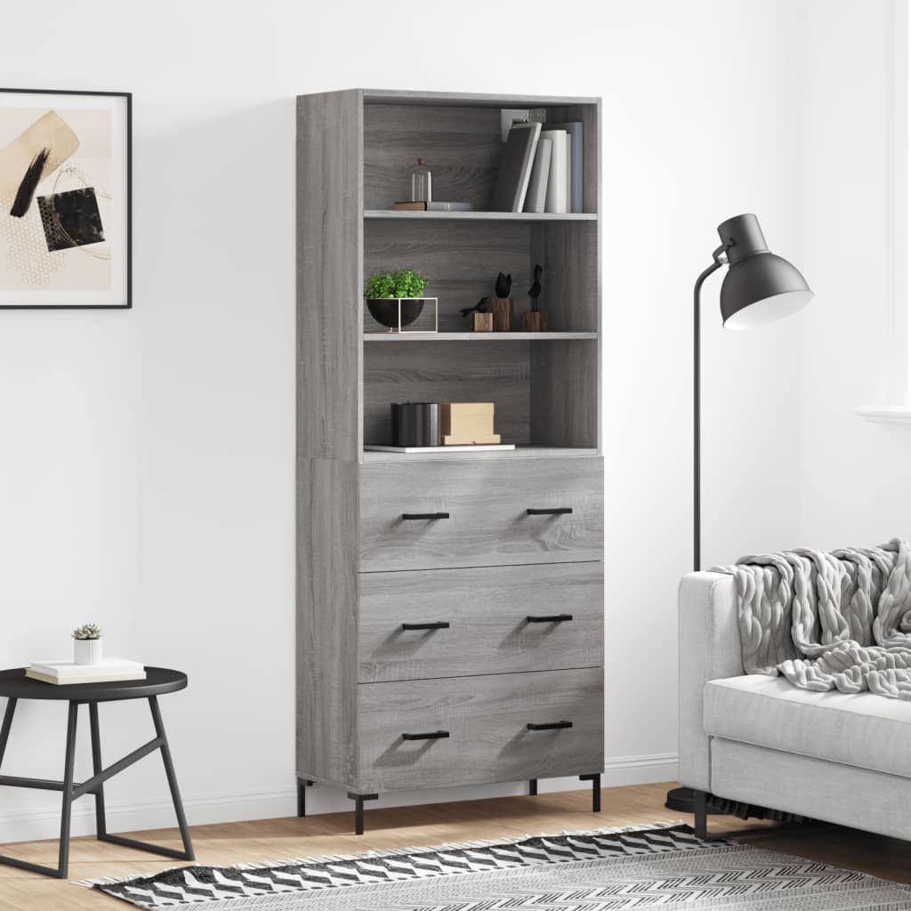Hoge Kast 69,5X34X180 Cm Bewerkt Hout Eikenkleurig Grijs sonoma