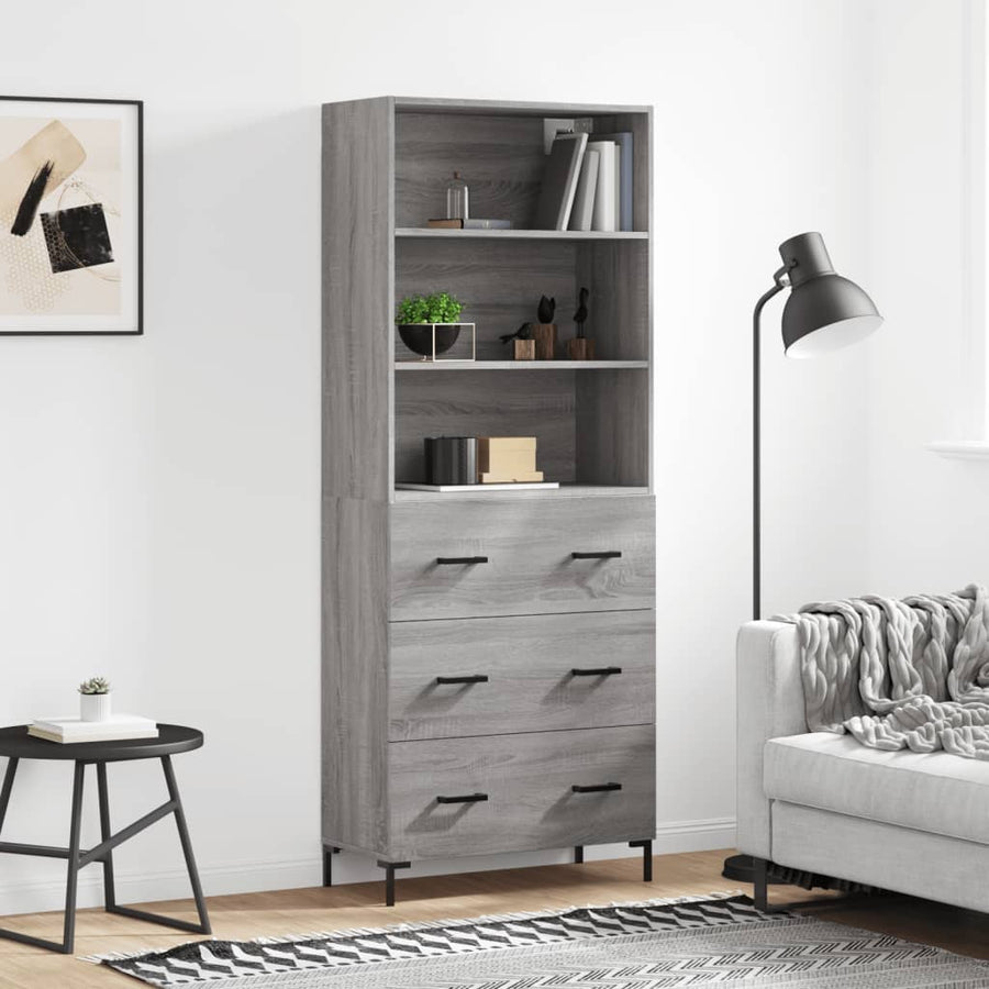 Hoge Kast 69,5X34X180 Cm Bewerkt Hout Eikenkleurig Grijs sonoma