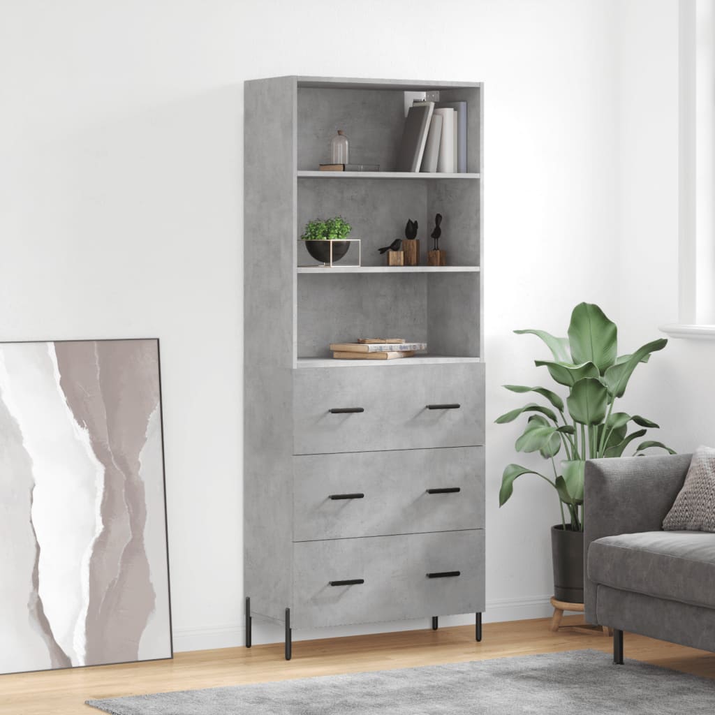 Hoge Kast 69,5X34X180 Cm Bewerkt Hout Betongrijs