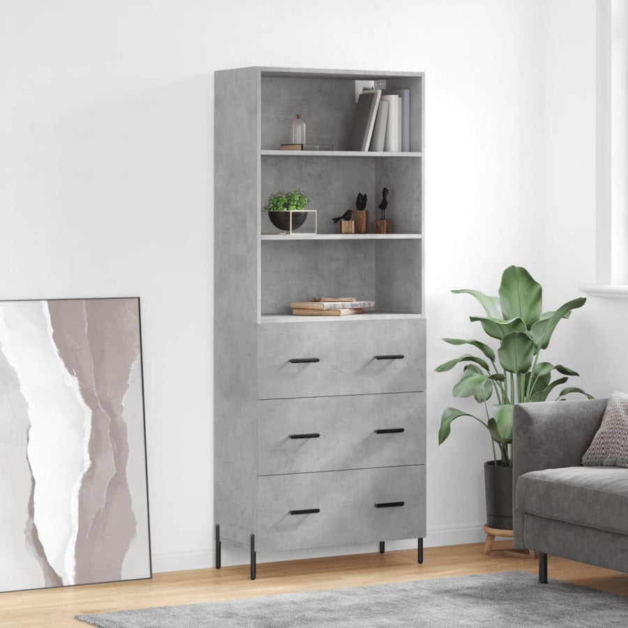 Hoge Kast 69,5X34X180 Cm Bewerkt Hout Betongrijs