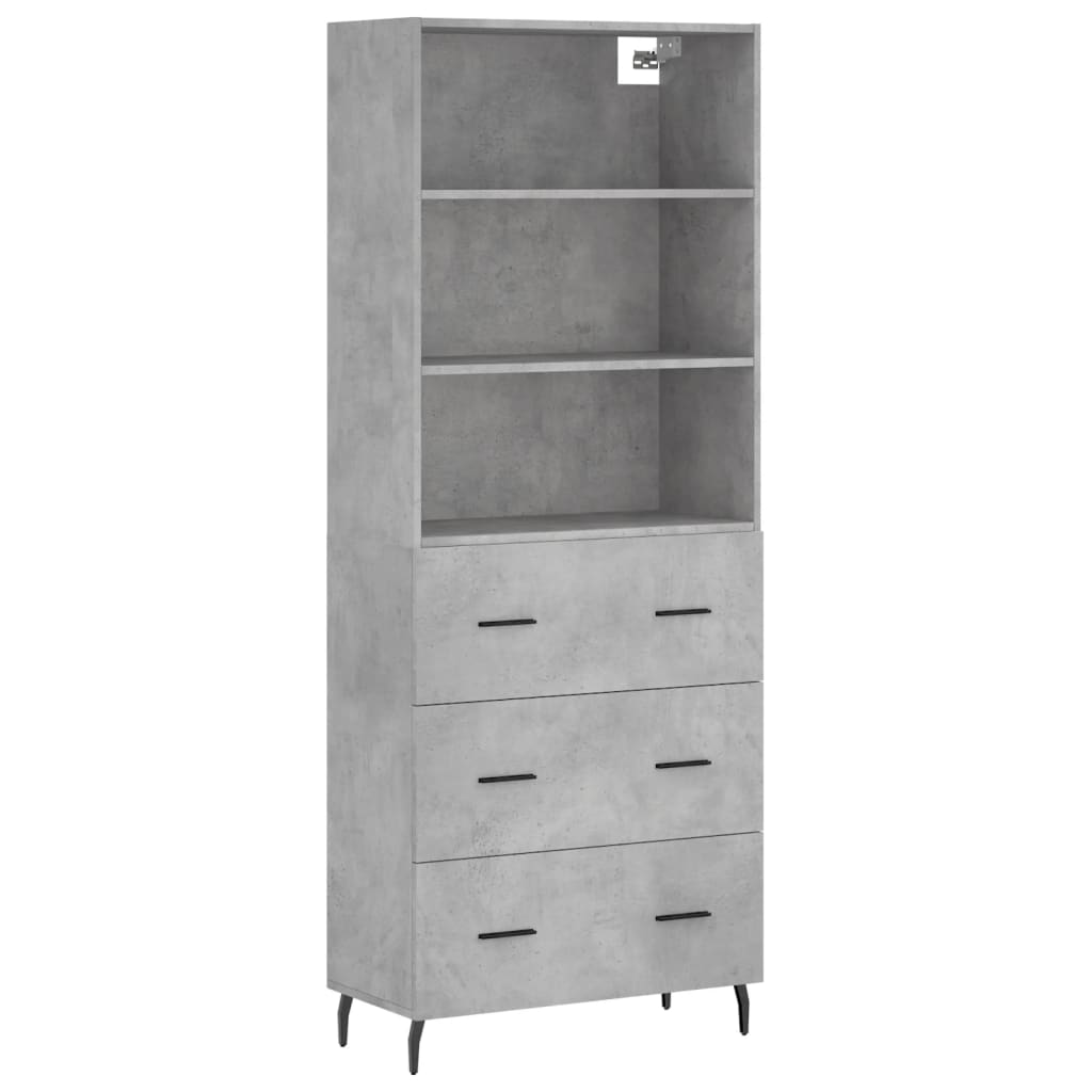Hoge Kast 69,5X34X180 Cm Bewerkt Hout Betongrijs