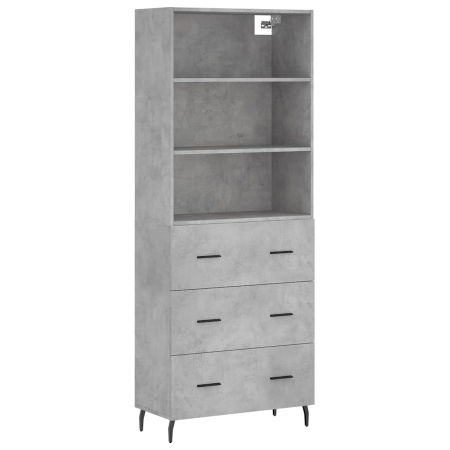 Hoge Kast 69,5X34X180 Cm Bewerkt Hout Betongrijs