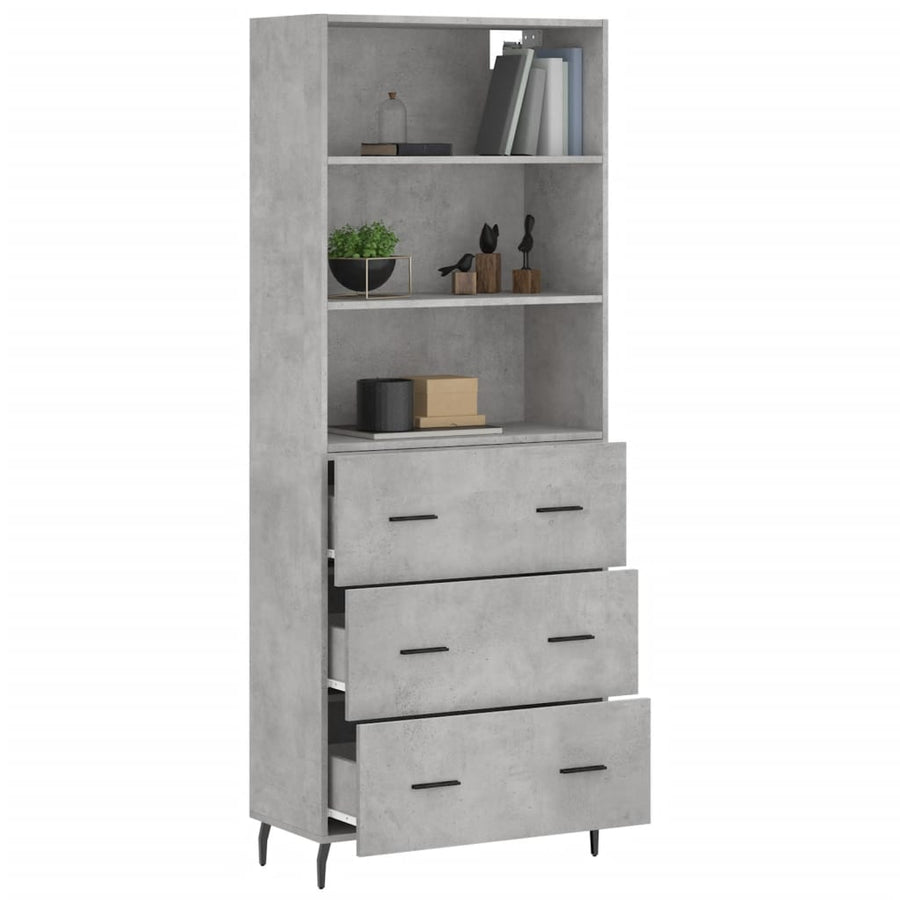 Hoge Kast 69,5X34X180 Cm Bewerkt Hout Betongrijs