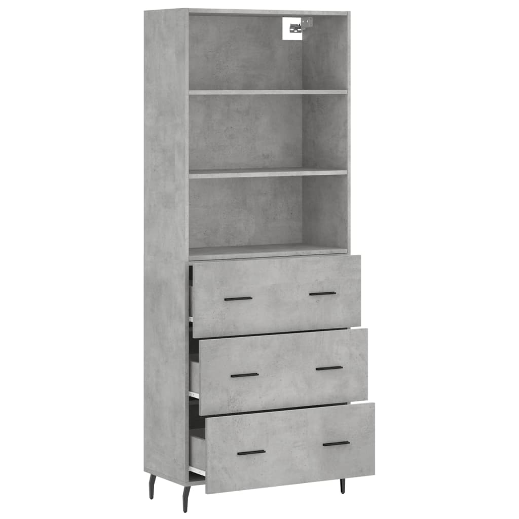 Hoge Kast 69,5X34X180 Cm Bewerkt Hout Betongrijs