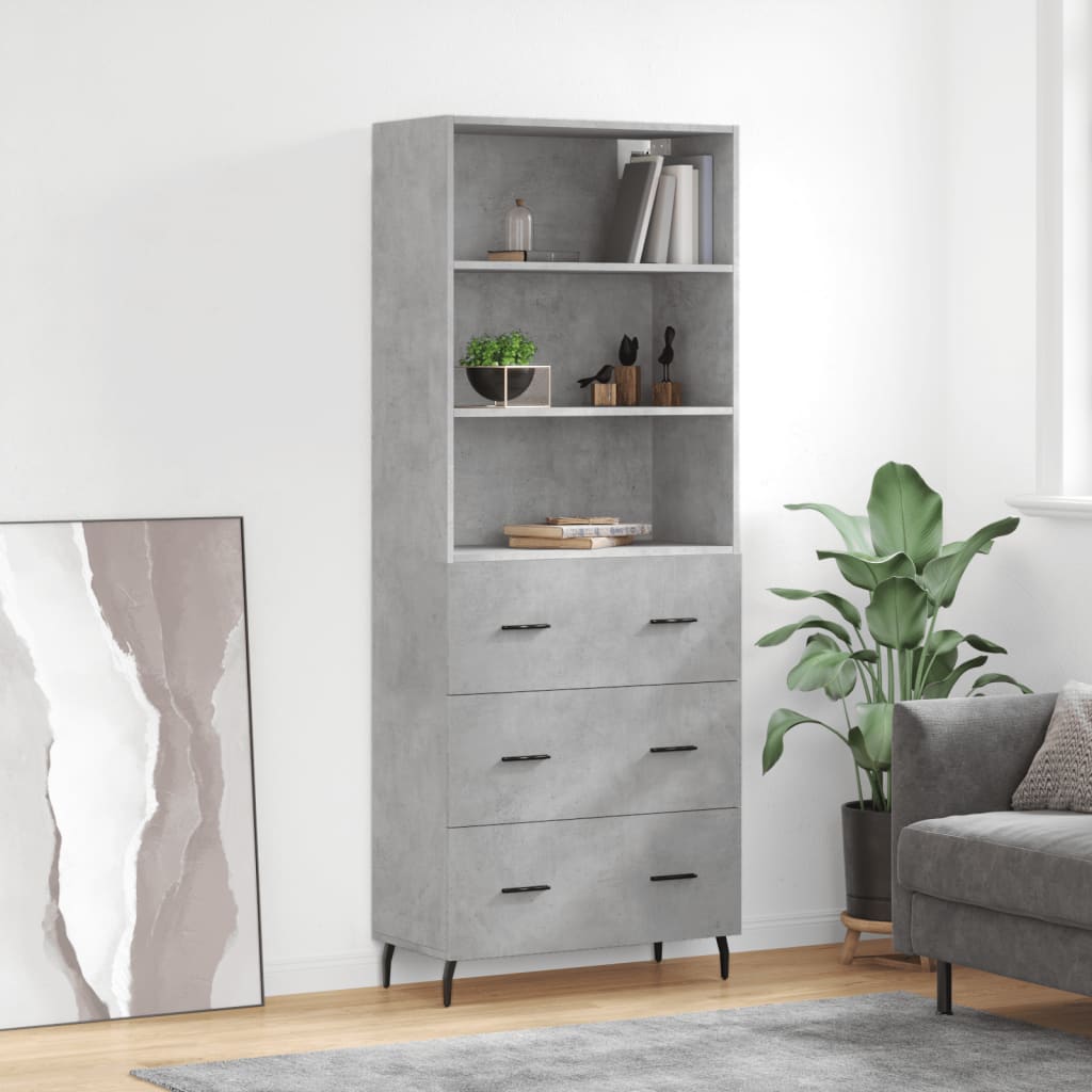 Hoge Kast 69,5X34X180 Cm Bewerkt Hout Betongrijs
