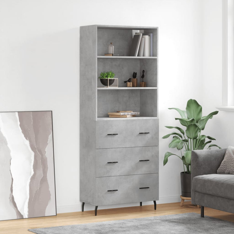 Hoge Kast 69,5X34X180 Cm Bewerkt Hout Betongrijs