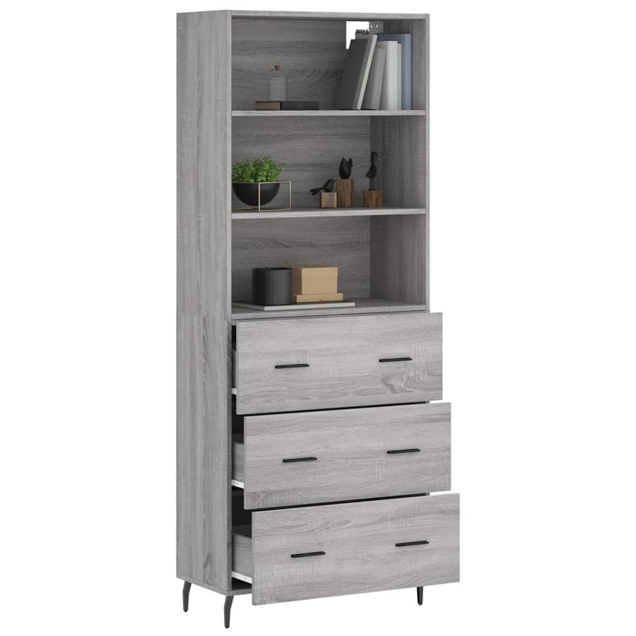 Hoge Kast 69,5X34X180 Cm Bewerkt Hout Eikenkleurig Grijs sonoma