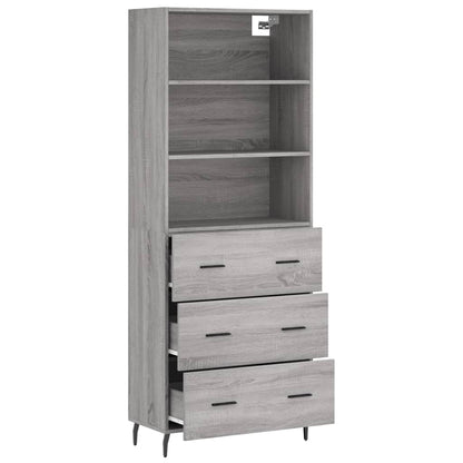 Hoge Kast 69,5X34X180 Cm Bewerkt Hout Eikenkleurig Grijs sonoma