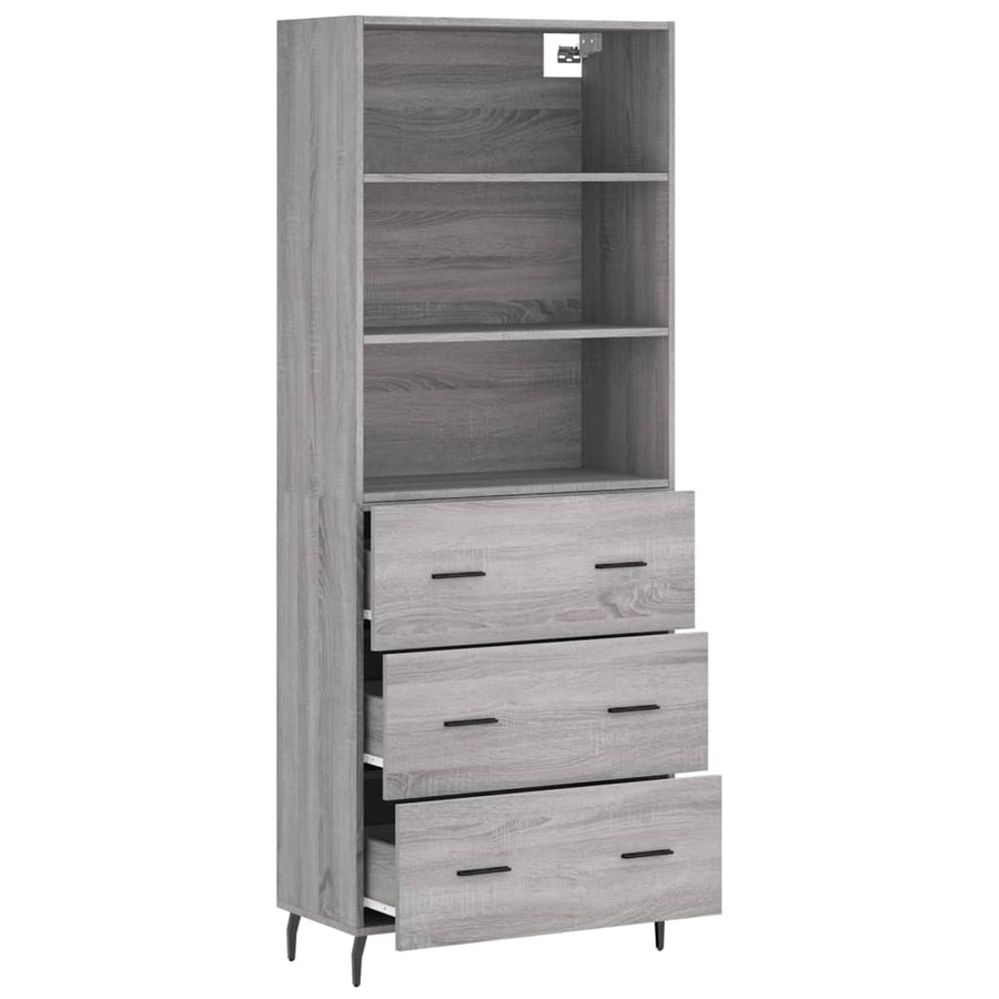 Hoge Kast 69,5X34X180 Cm Bewerkt Hout Eikenkleurig Grijs sonoma