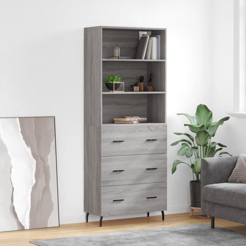 Hoge Kast 69,5X34X180 Cm Bewerkt Hout Eikenkleurig Grijs sonoma