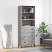 Hoge kast 69,5x34x180 cm bewerkt hout grijs