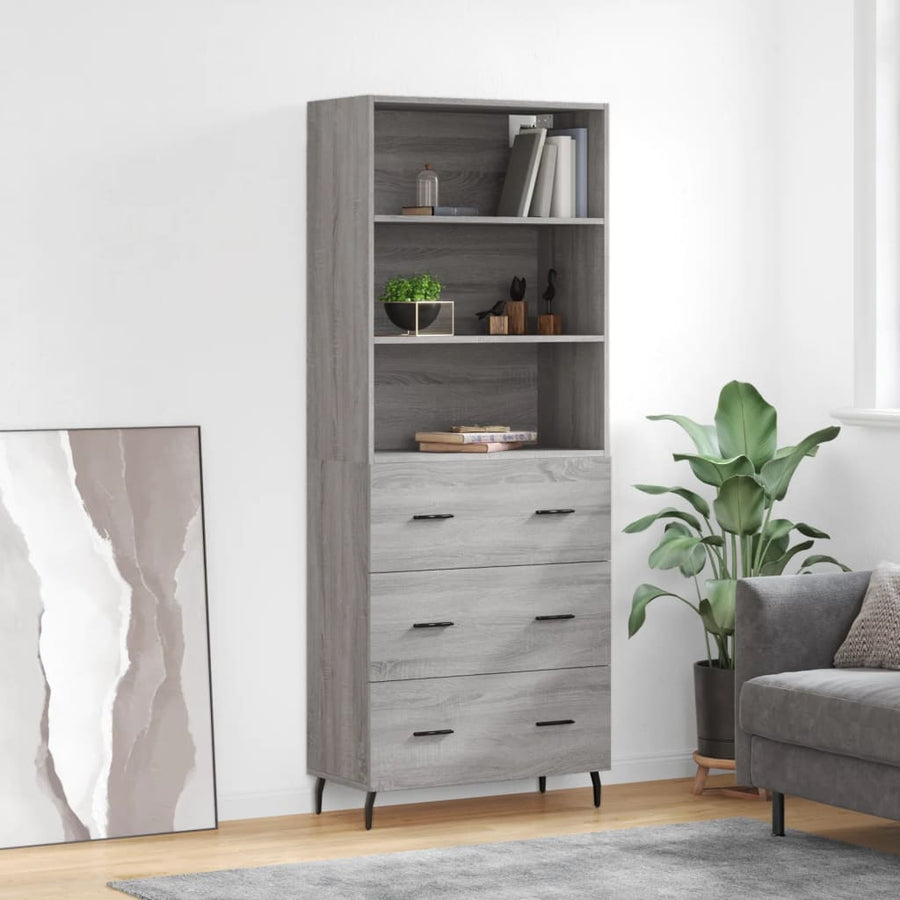 Hoge Kast 69,5X34X180 Cm Bewerkt Hout Eikenkleurig Grijs sonoma