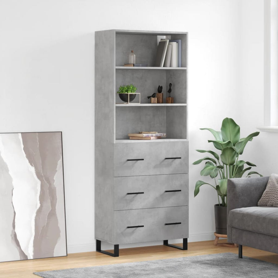 Hoge Kast 69,5X34X180 Cm Bewerkt Hout Betongrijs