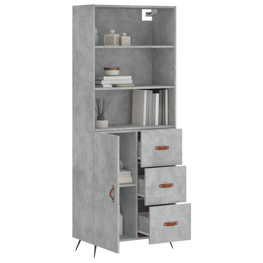Hoge Kast 69,5X34X180 Cm Bewerkt Hout Betongrijs