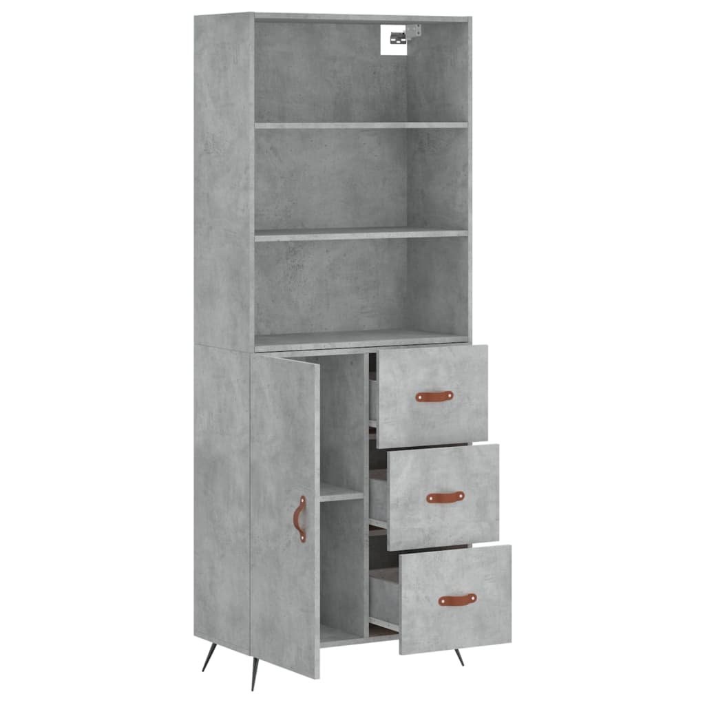 Hoge Kast 69,5X34X180 Cm Bewerkt Hout Betongrijs