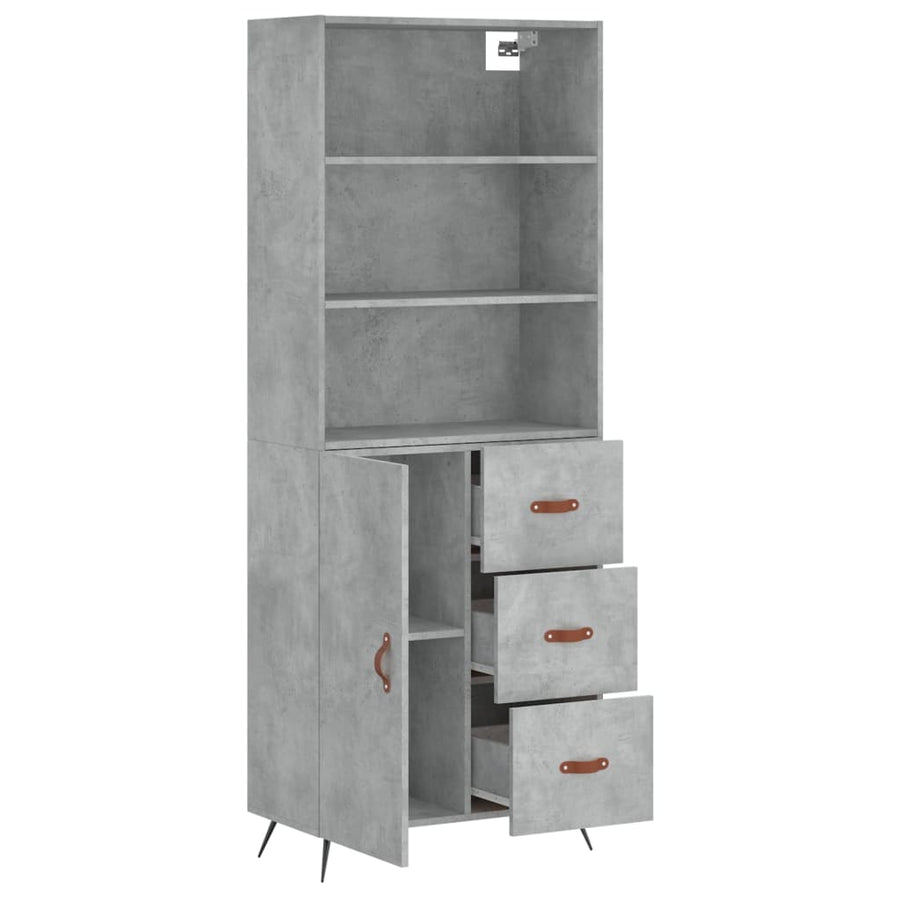 Hoge Kast 69,5X34X180 Cm Bewerkt Hout Betongrijs