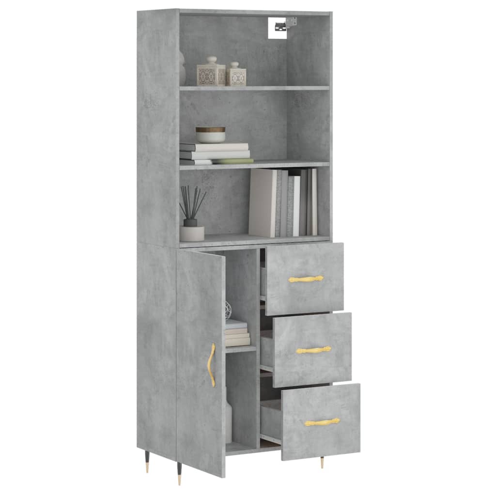 Hoge Kast 69,5X34X180 Cm Bewerkt Hout Betongrijs