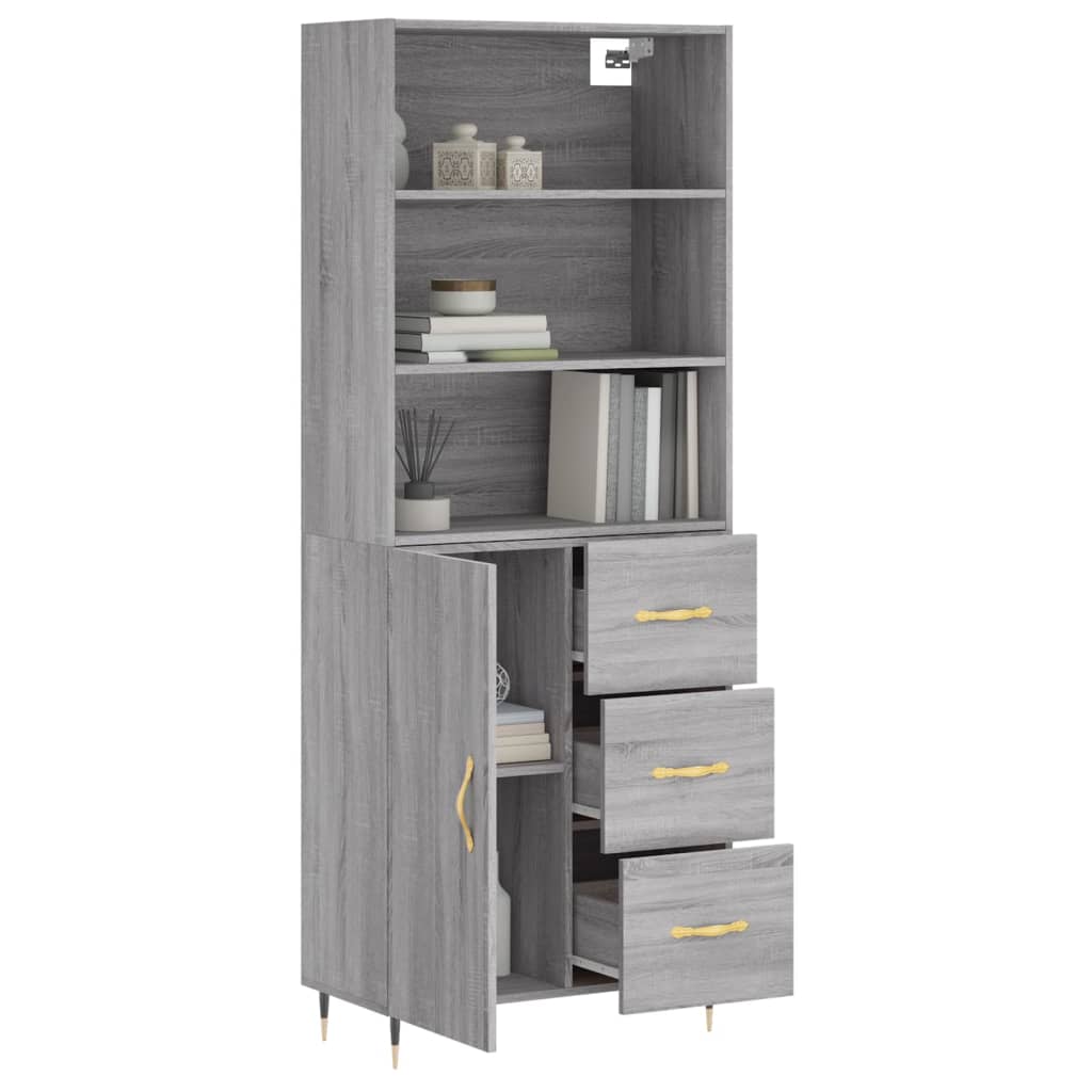 Hoge Kast 69,5X34X180 Cm Bewerkt Hout Grijs Sonoma Eikenkleurig