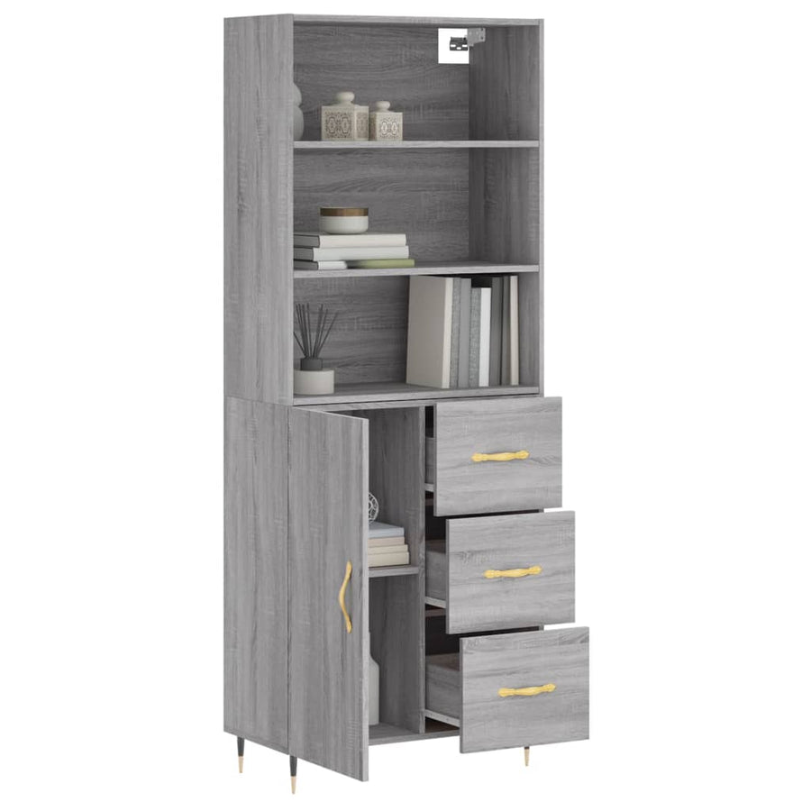 Hoge Kast 69,5X34X180 Cm Bewerkt Hout Grijs Sonoma Eikenkleurig