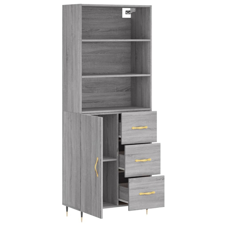 Hoge Kast 69,5X34X180 Cm Bewerkt Hout Grijs Sonoma Eikenkleurig