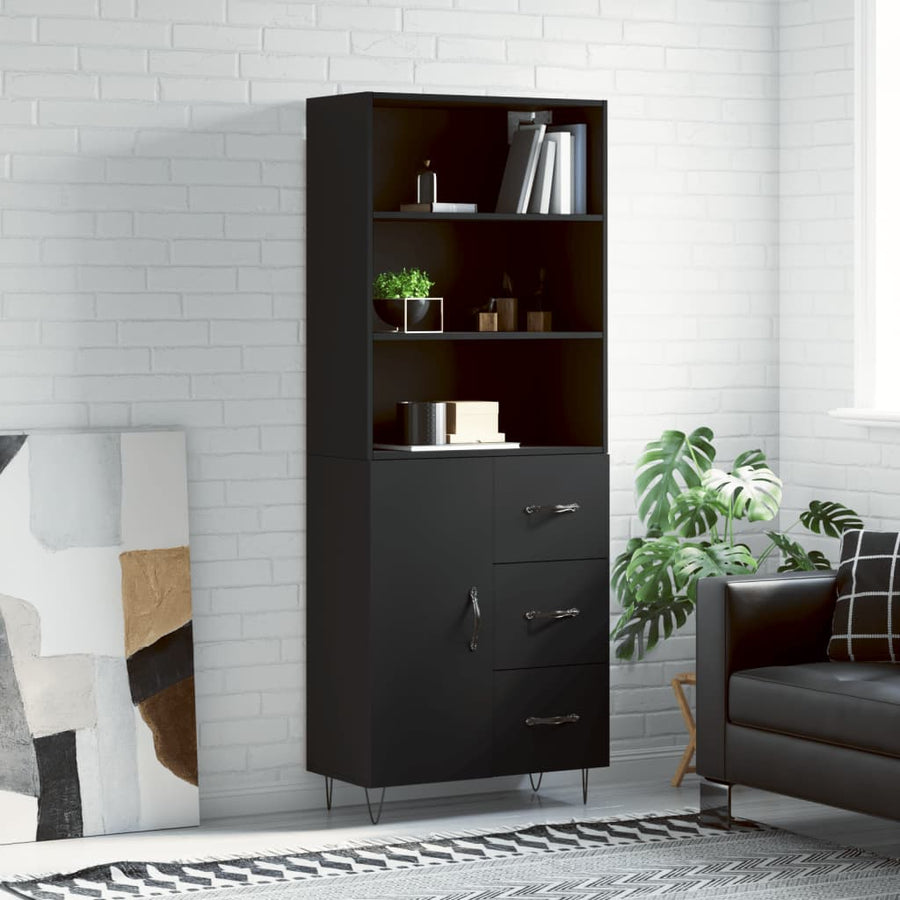 Hoge Kast 69,5X34X180 Cm Bewerkt Hout Zwart