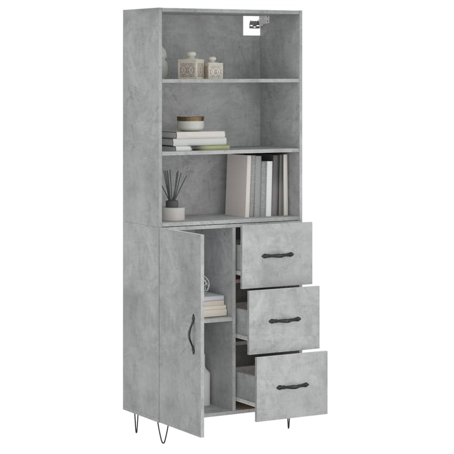 Hoge Kast 69,5X34X180 Cm Bewerkt Hout Betongrijs