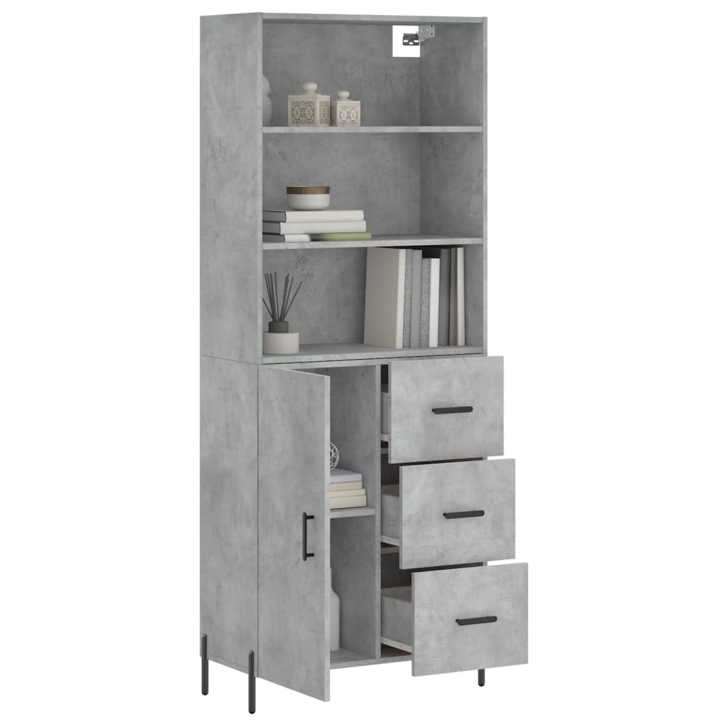 Hoge Kast 69,5X34X180 Cm Bewerkt Hout Betongrijs