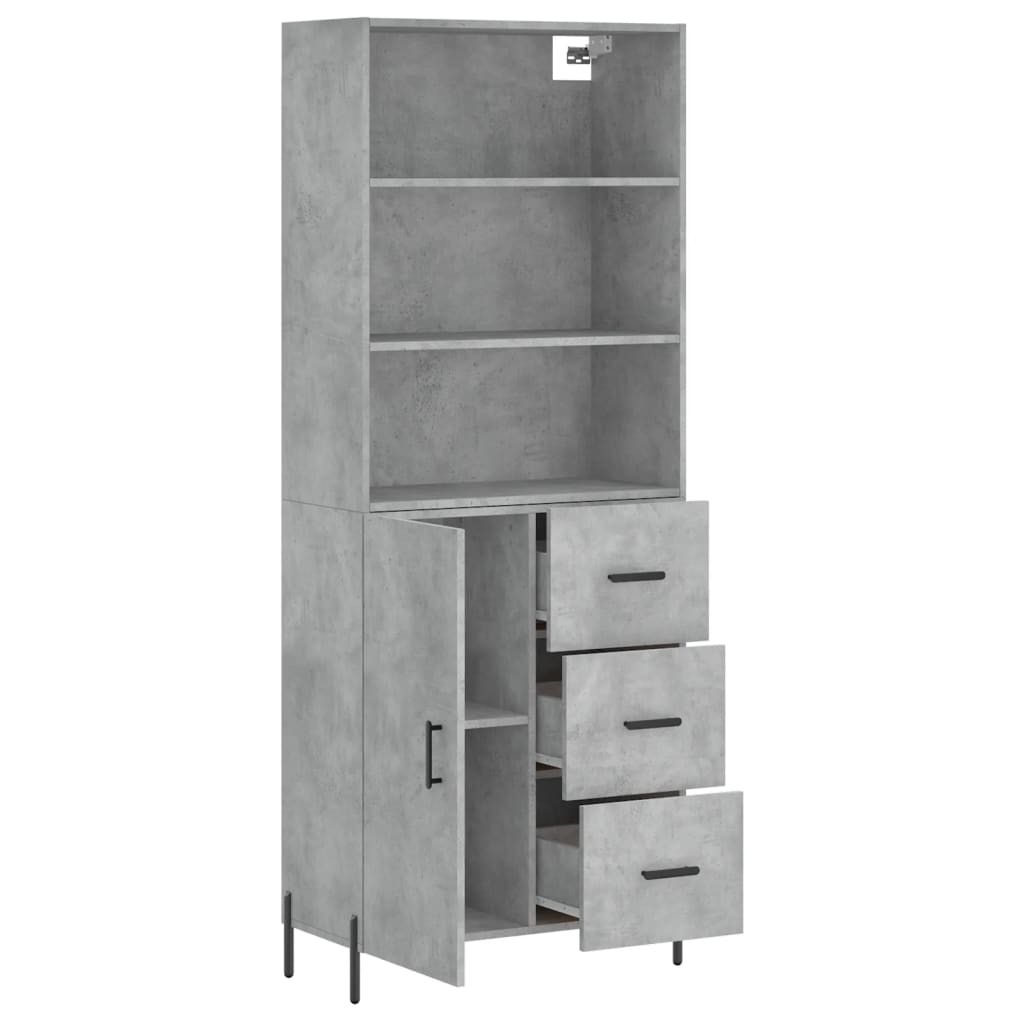 Hoge Kast 69,5X34X180 Cm Bewerkt Hout Betongrijs
