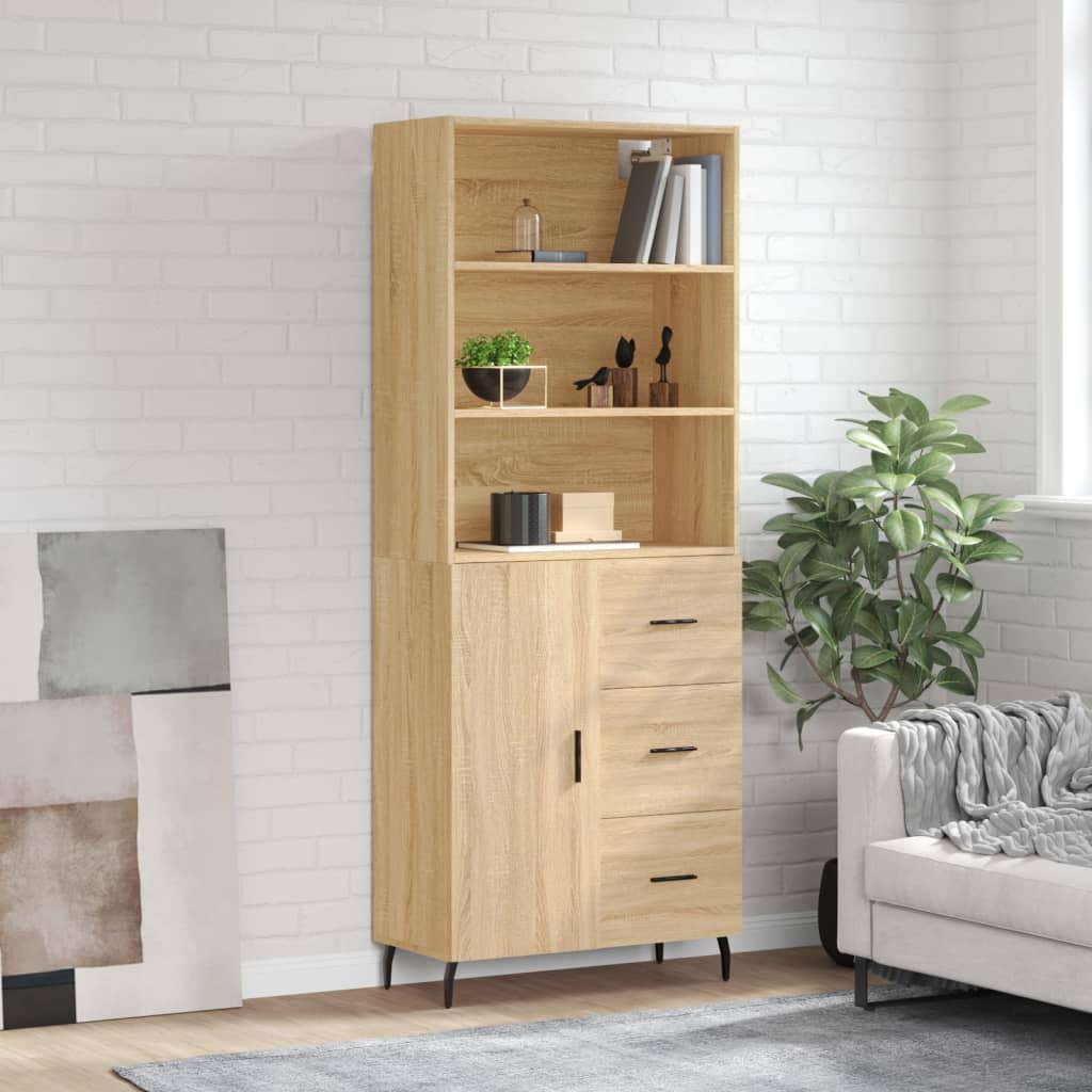 Hoge Kast 69,5X34X180 Cm Bewerkt Hout Sonoma Eikenkleurig