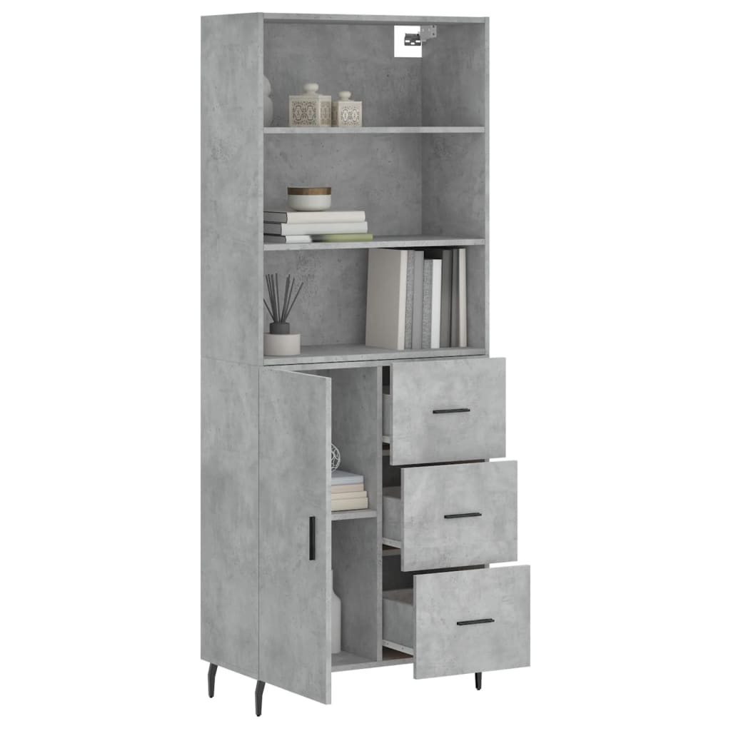 Hoge Kast 69,5X34X180 Cm Bewerkt Hout Betongrijs
