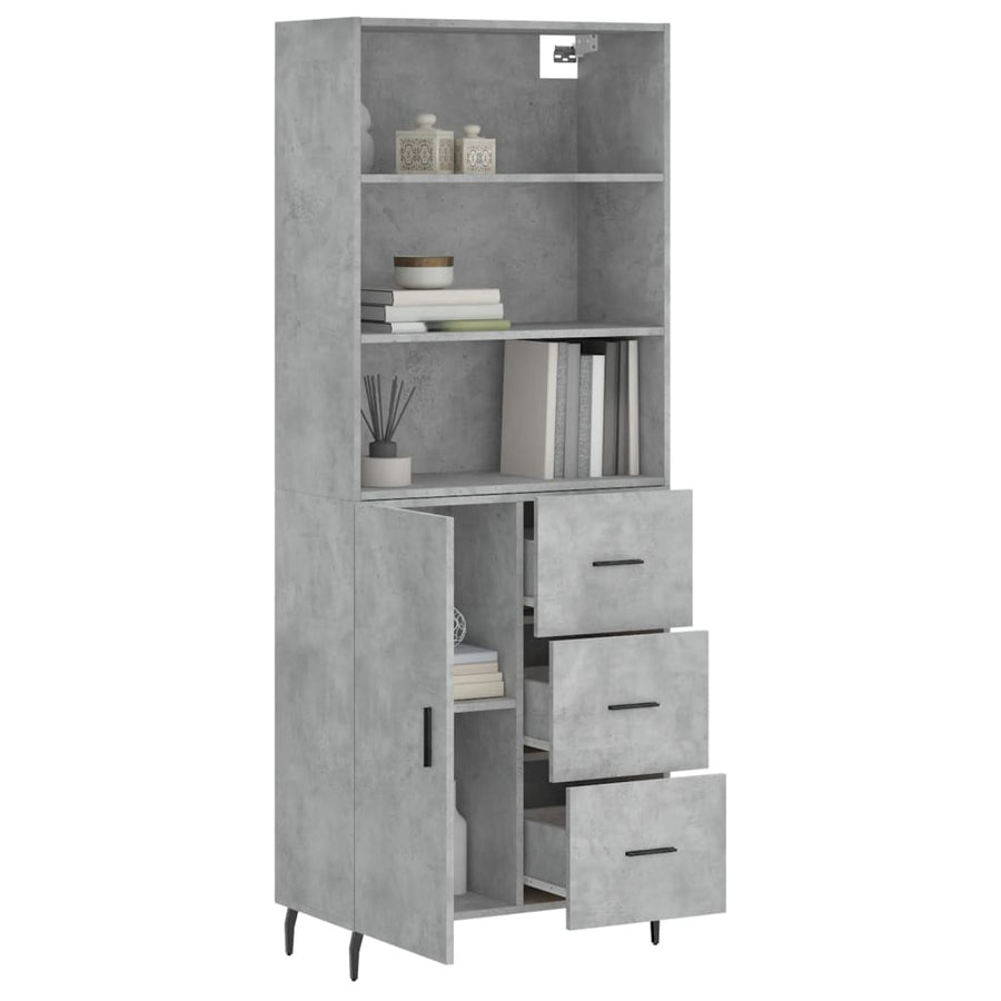 Hoge Kast 69,5X34X180 Cm Bewerkt Hout Betongrijs