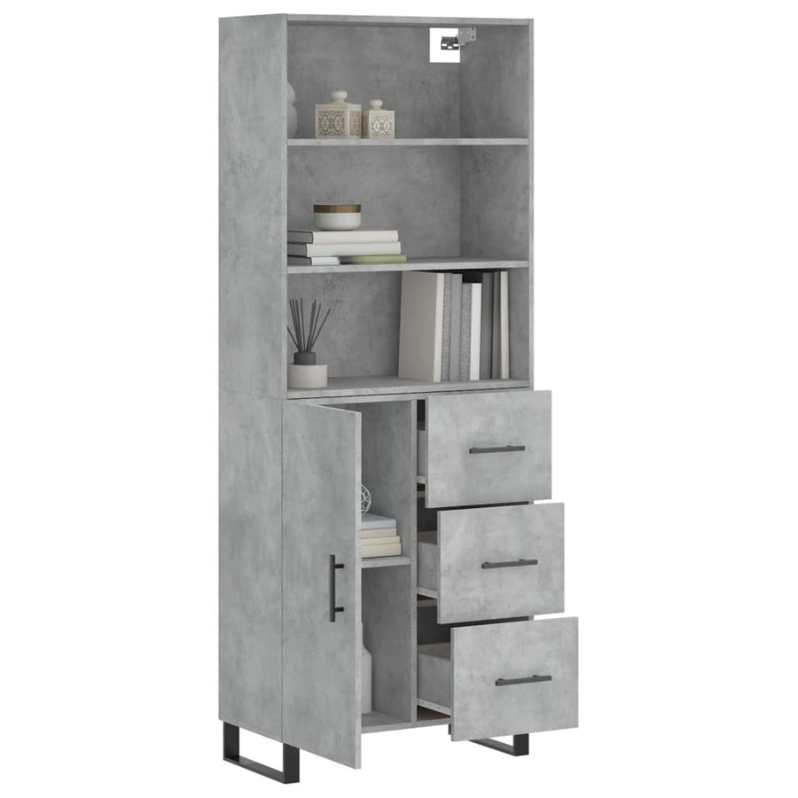 Hoge Kast 69,5X34X180 Cm Bewerkt Hout Betongrijs