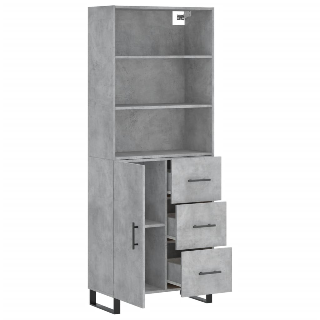 Hoge Kast 69,5X34X180 Cm Bewerkt Hout Betongrijs