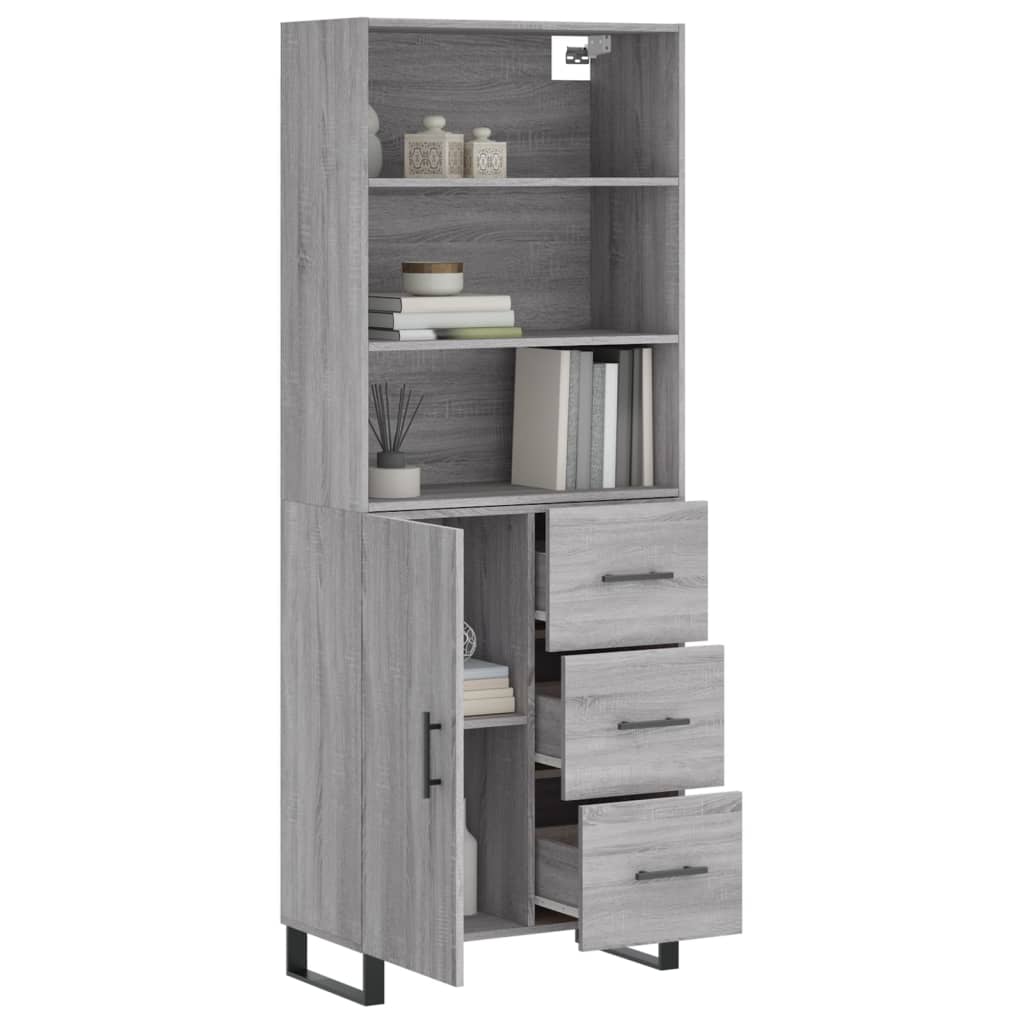 Hoge Kast 69,5X34X180 Cm Bewerkt Hout Eikenkleurig Grijs sonoma