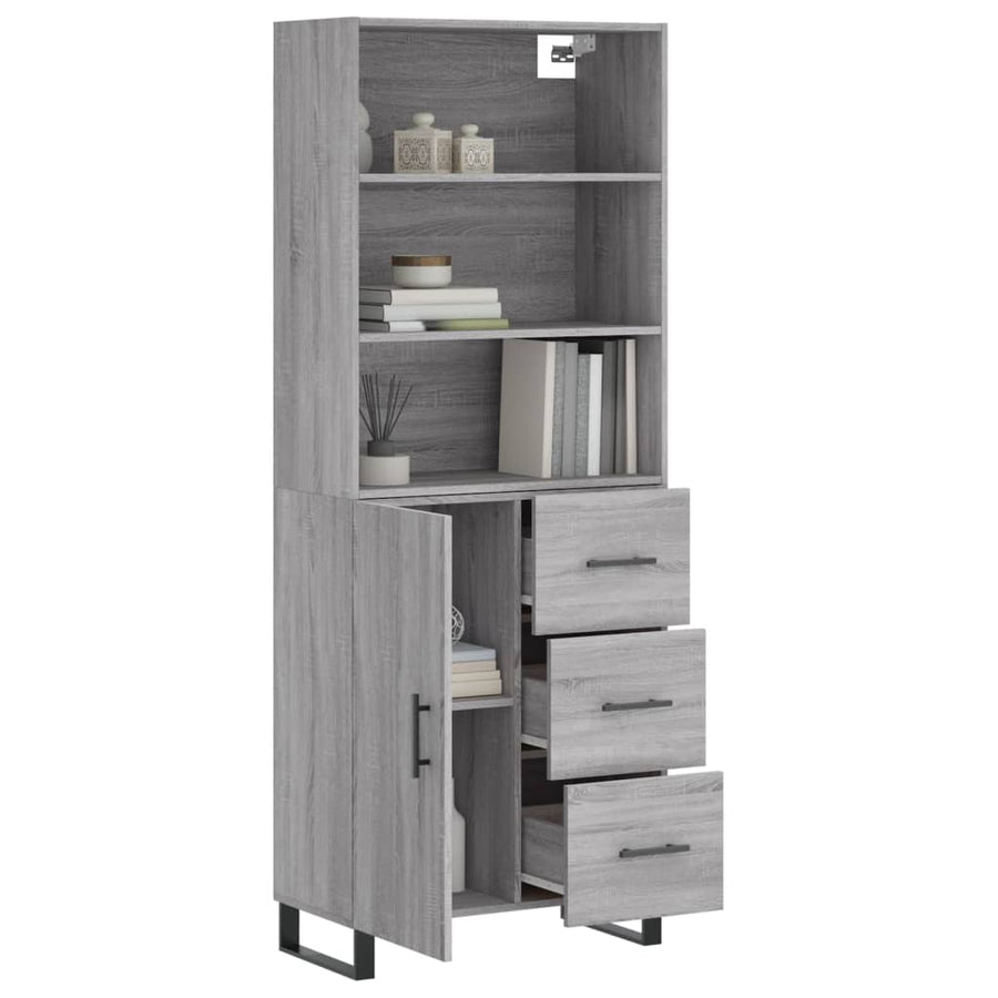 Hoge Kast 69,5X34X180 Cm Bewerkt Hout Eikenkleurig Grijs sonoma