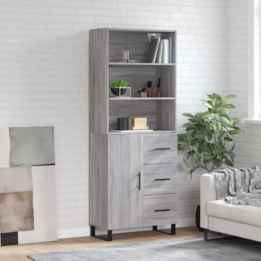 Hoge Kast 69,5X34X180 Cm Bewerkt Hout Eikenkleurig Grijs sonoma
