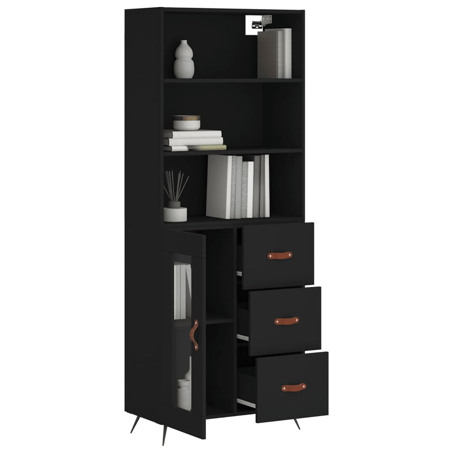 Hoge Kast 69,5X34X180 Cm Bewerkt Hout Zwart