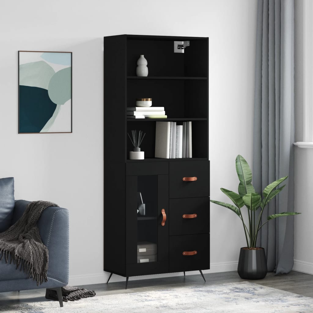 Hoge Kast 69,5X34X180 Cm Bewerkt Hout Zwart