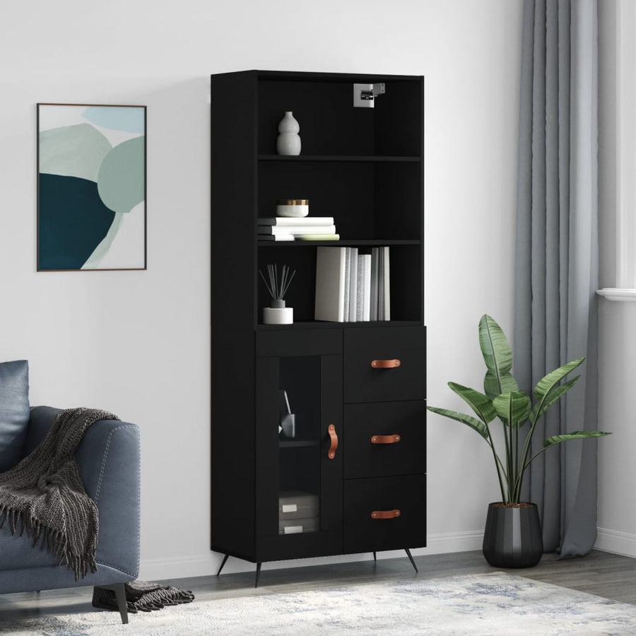 Hoge Kast 69,5X34X180 Cm Bewerkt Hout Zwart