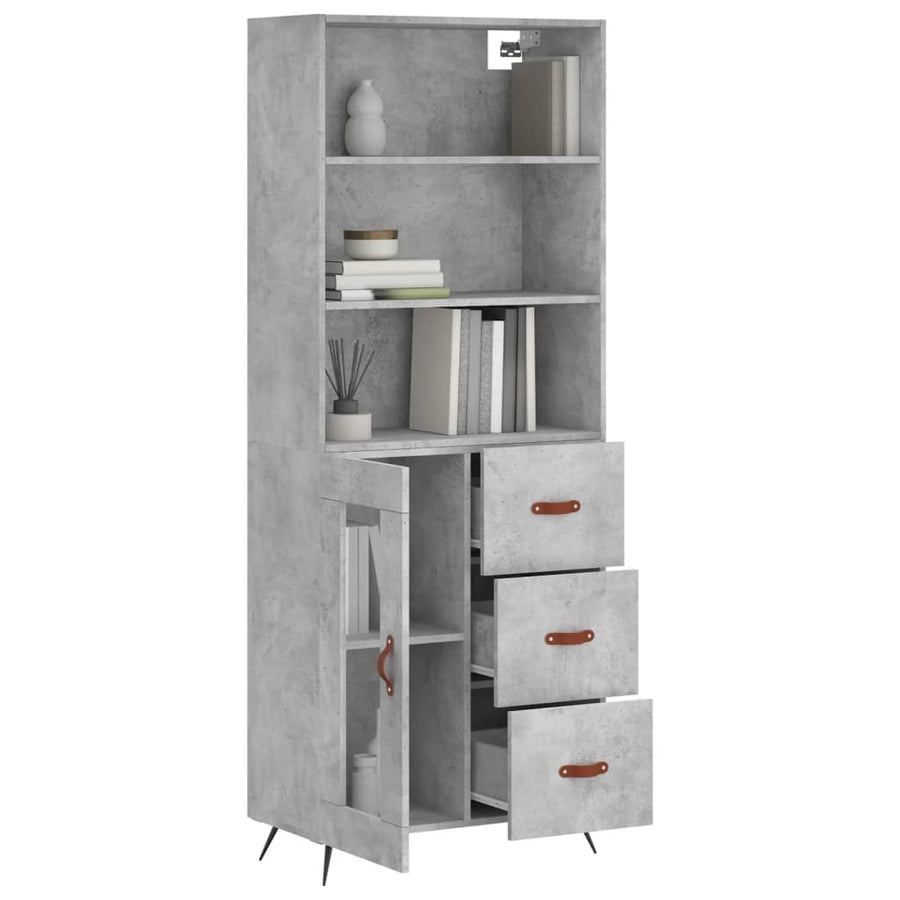 Hoge Kast 69,5X34X180 Cm Bewerkt Hout Betongrijs