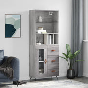Hoge kast 69,5x34x180 cm bewerkt hout grijs