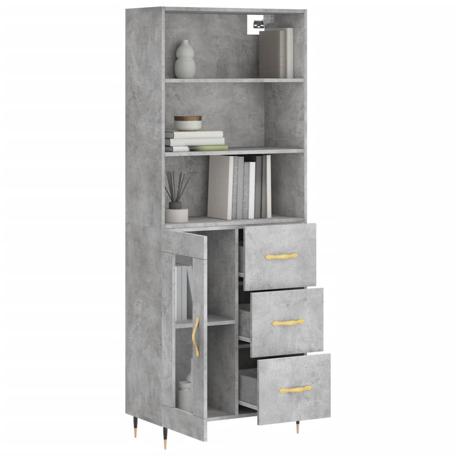 Hoge Kast 69,5X34X180 Cm Bewerkt Hout Betongrijs